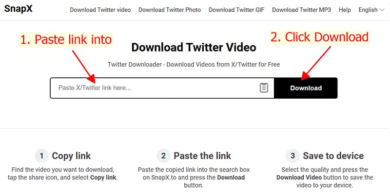paste twitter url into snapx