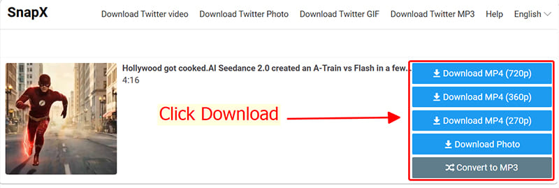 save twitter videos by snapx